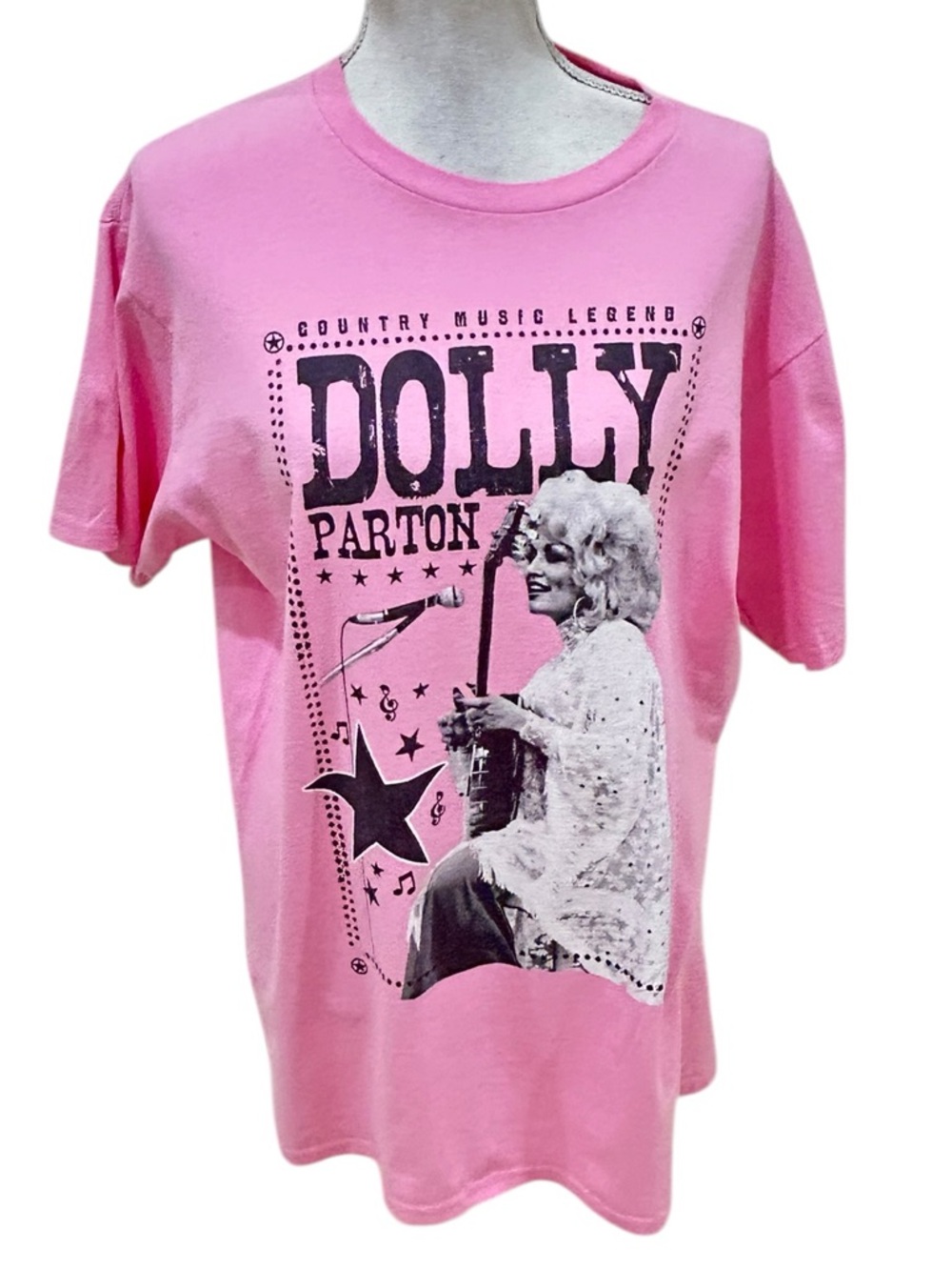 Port & Company Pink Dolly Parton Graphic band Tee 100% cotton size large